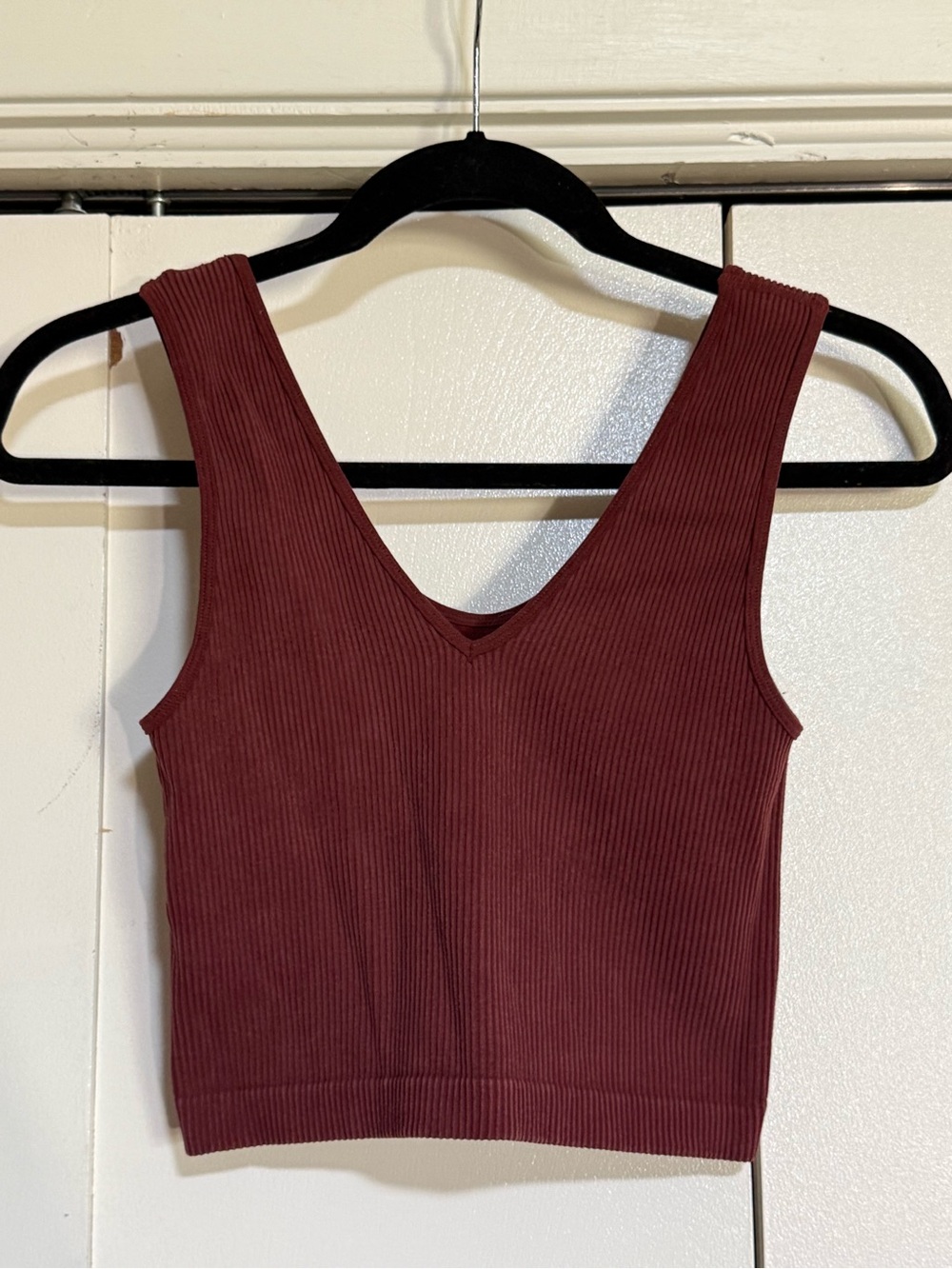 Free People Ribbed Seamless Crop Tank Burgundy Wine Brami Top XS/S - Picture 3 of 9